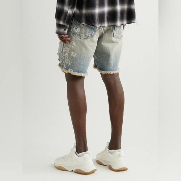 AMIRI - Straight-Leg Paisley-Print Distressed Denim Shorts - Blue Size 40 NWOT - Picture 16 of 16